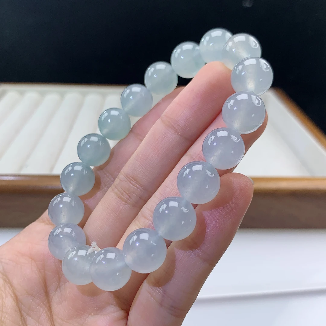 3.3-25-缅甸天然翡翠A货 女款白冰手串尺寸:10.8mm 18颗粒
