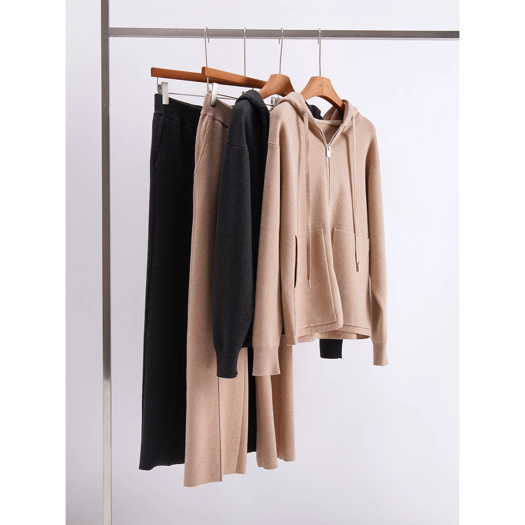 大果store 意大利系列~定制棉混纺连帽卫衣+松紧腰直筒裤套装