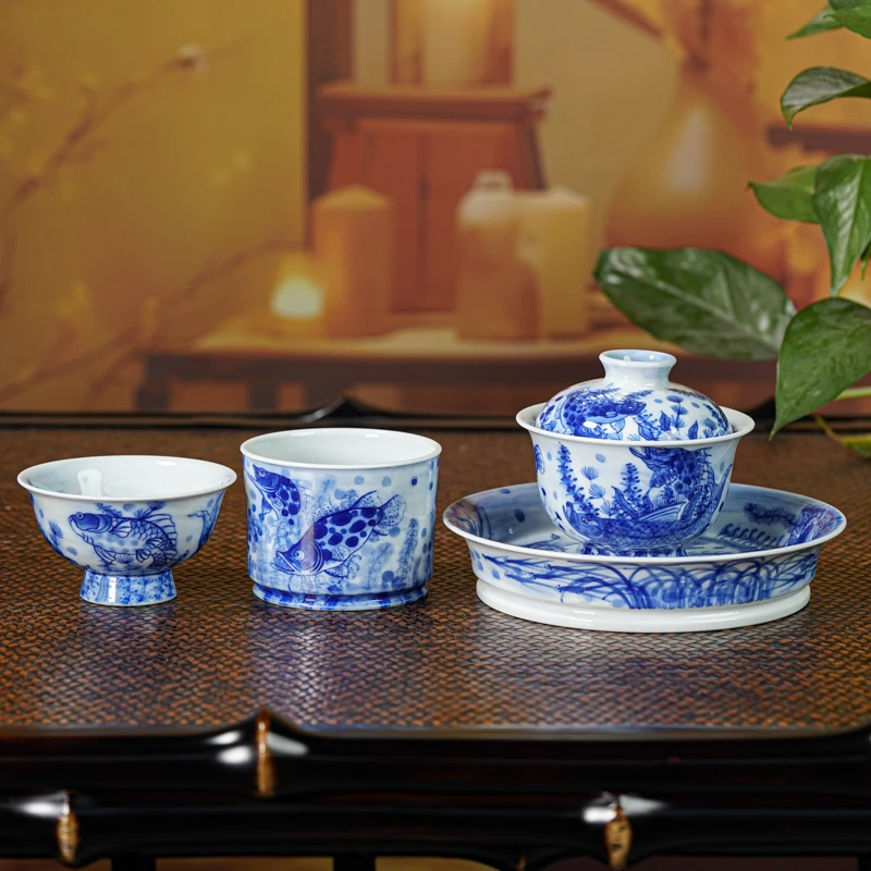 【墨舍柴窑】仿清鱼藻茶道套组景德镇陶瓷茶具 cbxlgtz11