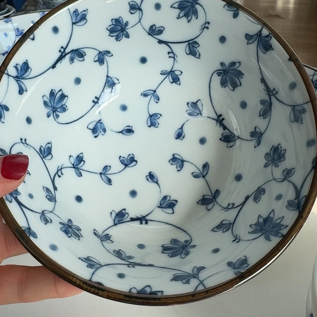 瓷片白唐草14厘米大饭碗