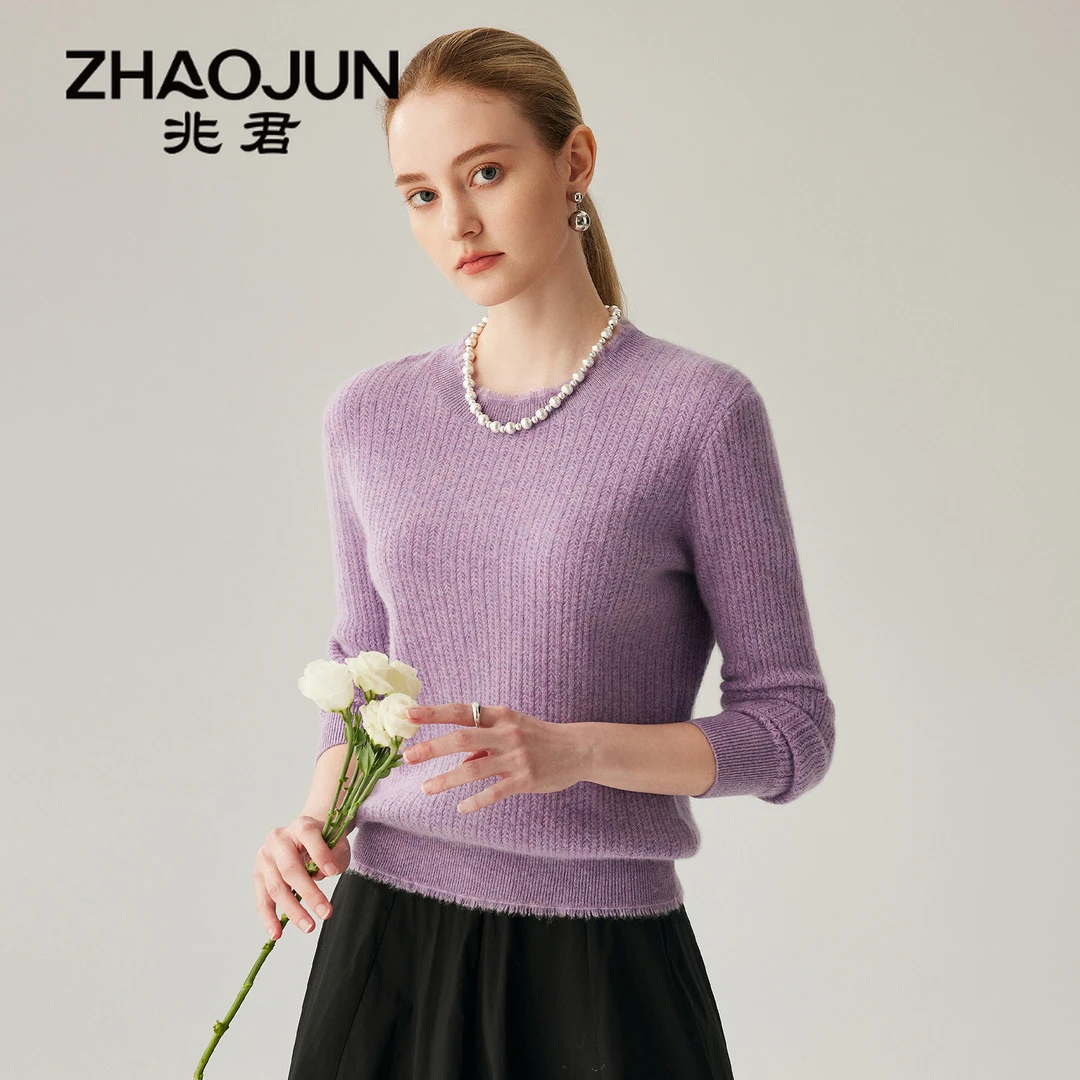 zhaojun/兆君山羊绒针织纯色圆领设计感秋冬套头毛衣女ZST4242