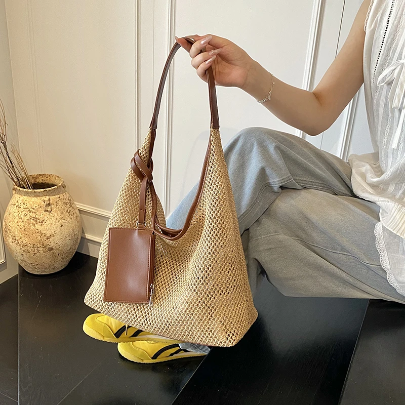 托特包编织休闲纯色单肩包通勤包黑色网红单肩腋下轻熟风