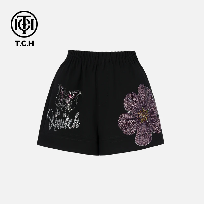 TCH私服烫钻工艺时尚休闲百搭气质短裤女T75B21E5135轻奢tch