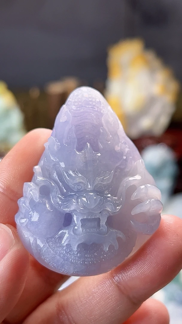 天然缅甸翡翠冰胶紫罗兰龙牌毛货买断需抛光尺寸高51宽38厚15