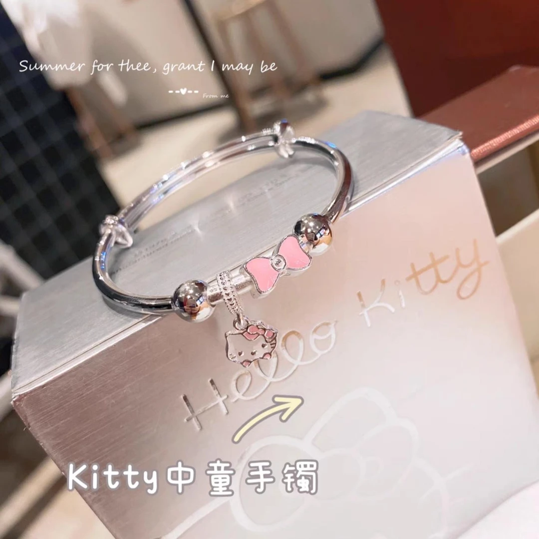足银手镯 足银999手镯纯银女HelloKitty女童实心推拉凯蒂猫送儿童
