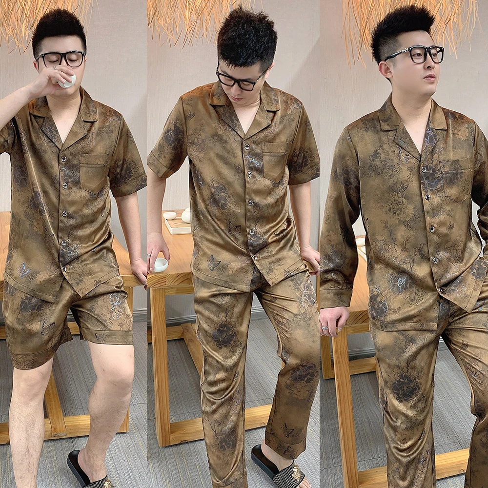 大码男士休闲烫金高品质睡衣套装2025秋季高档可外穿家居服两件套