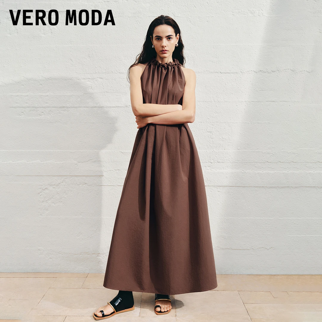 Vero Moda连衣裙2025夏日穿搭新款纯色A字无袖挂脖裙32527A067
