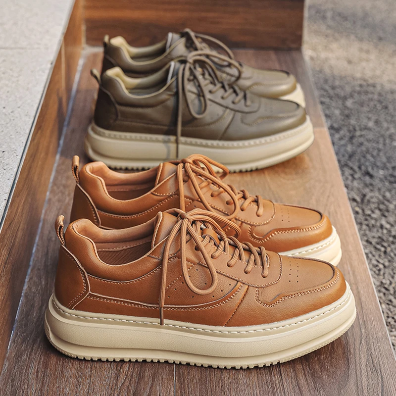 2025春季新款轻便板鞋时尚潮流小皮鞋网红潮鞋休闲百搭厚底男鞋子