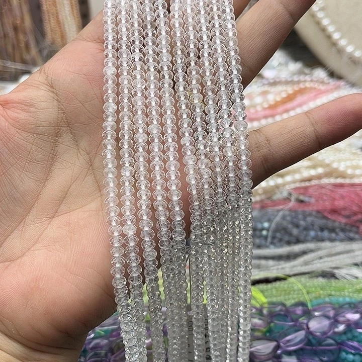 玛瑙/玉髓未镶嵌珠宝半成品一条4mm白水晶算盘珠刻面