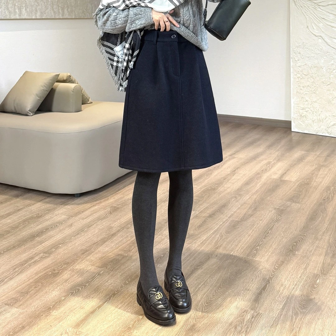 藏肉花苞中裙 半身裙加厚高腰简约通勤短裙秋冬毛呢裙