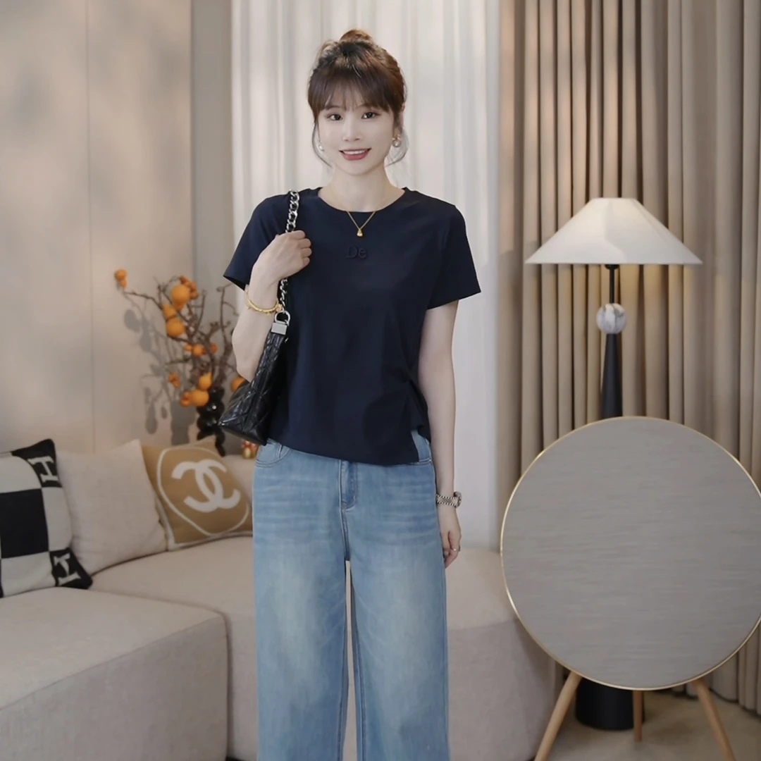 LMENY暮野晚风~设计感纽结下摆不规则百搭宽松T恤25BT058