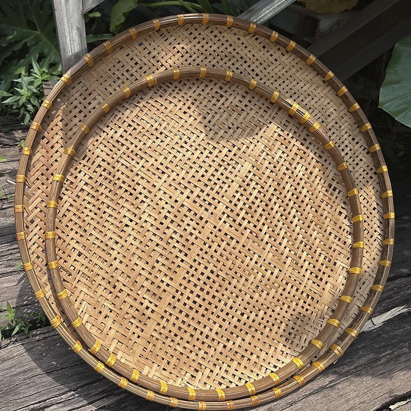 烟熏竹编有孔晾晒簸箕50-60㎝