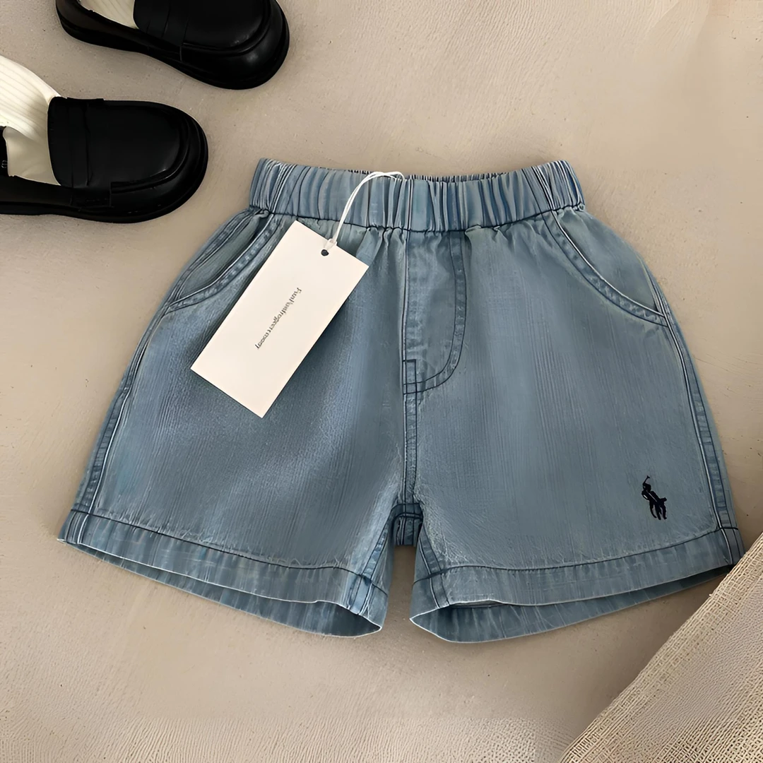 儿童牛仔短裤夏季新款中小童男童纯色五分裤潮牌宝宝刺绣薄款中裤