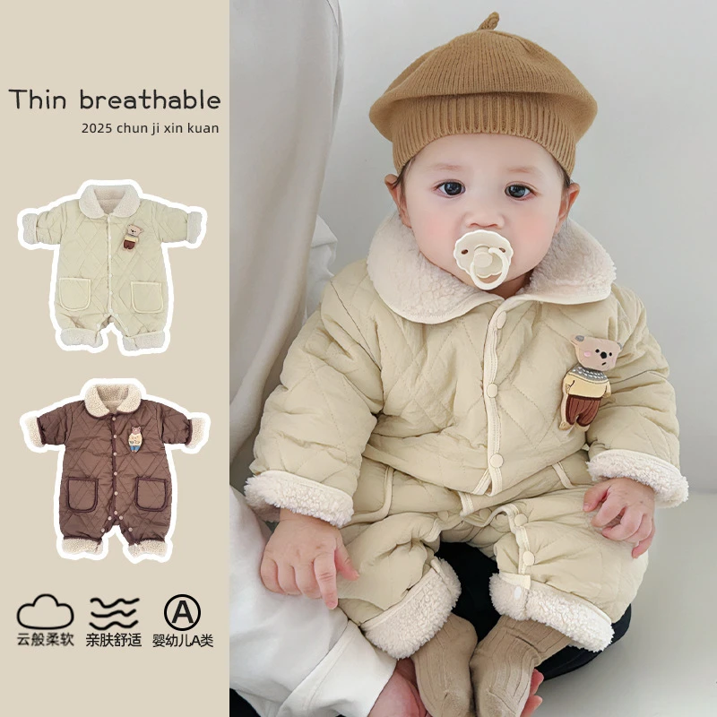 婴幼儿秋冬款加绒加厚连体衣0-6个月男女宝宝冬季保暖外出服爬服9
