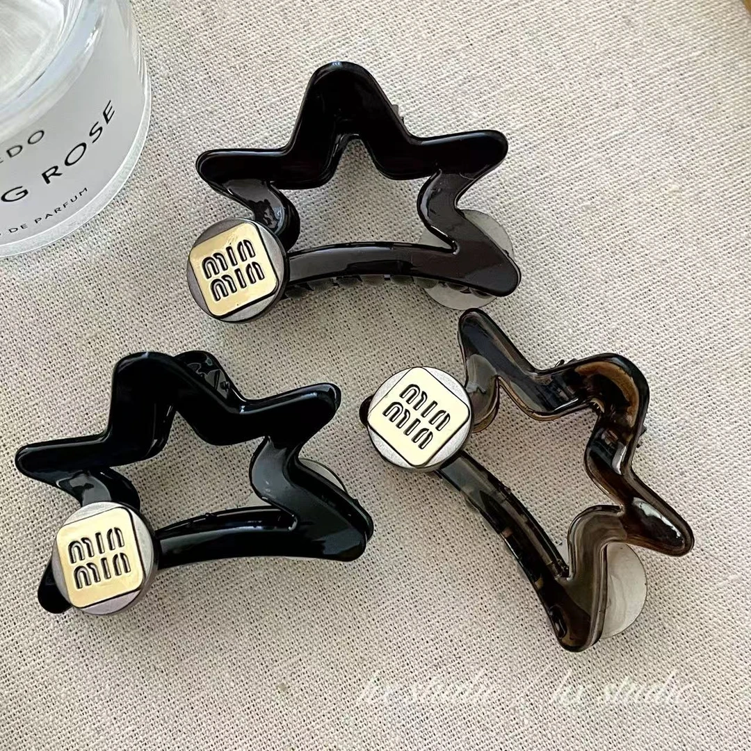 韩系字母星星发夹女后脑勺半扎发抓夹鲨鱼夹子高马尾中号发卡头饰