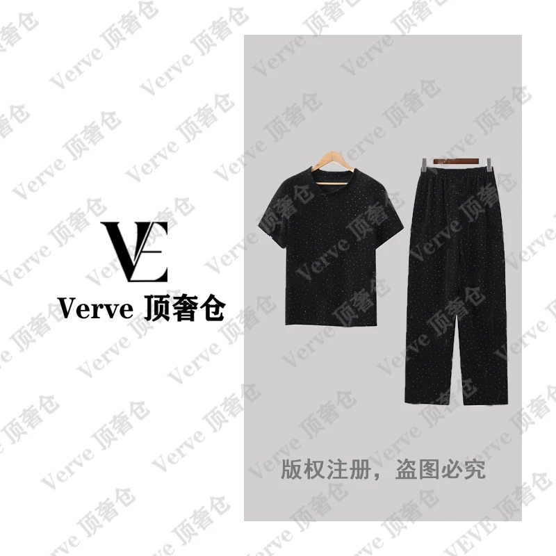 女士时尚烫钻短袖遮肚显瘦高级感设计气质两件套