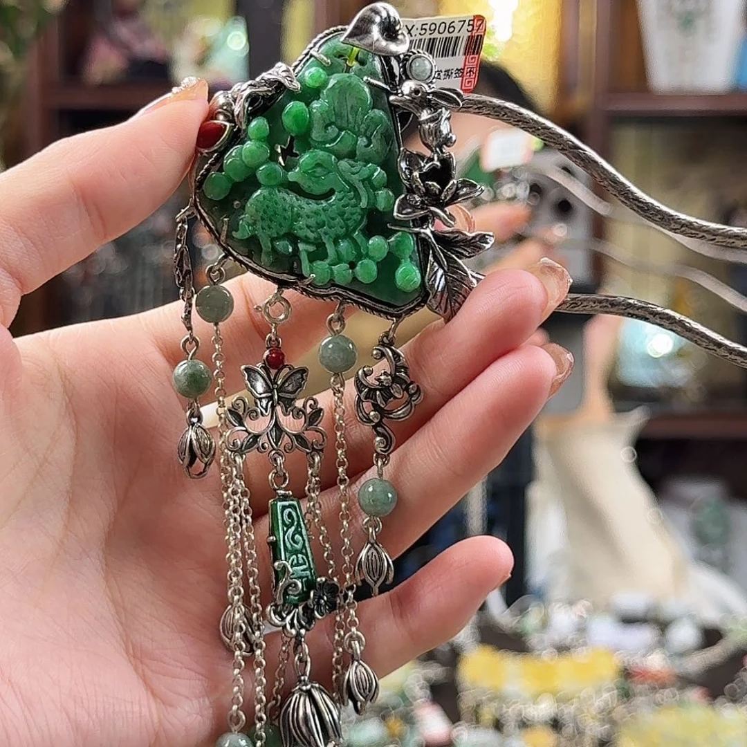 翡翠银S925镶嵌发饰