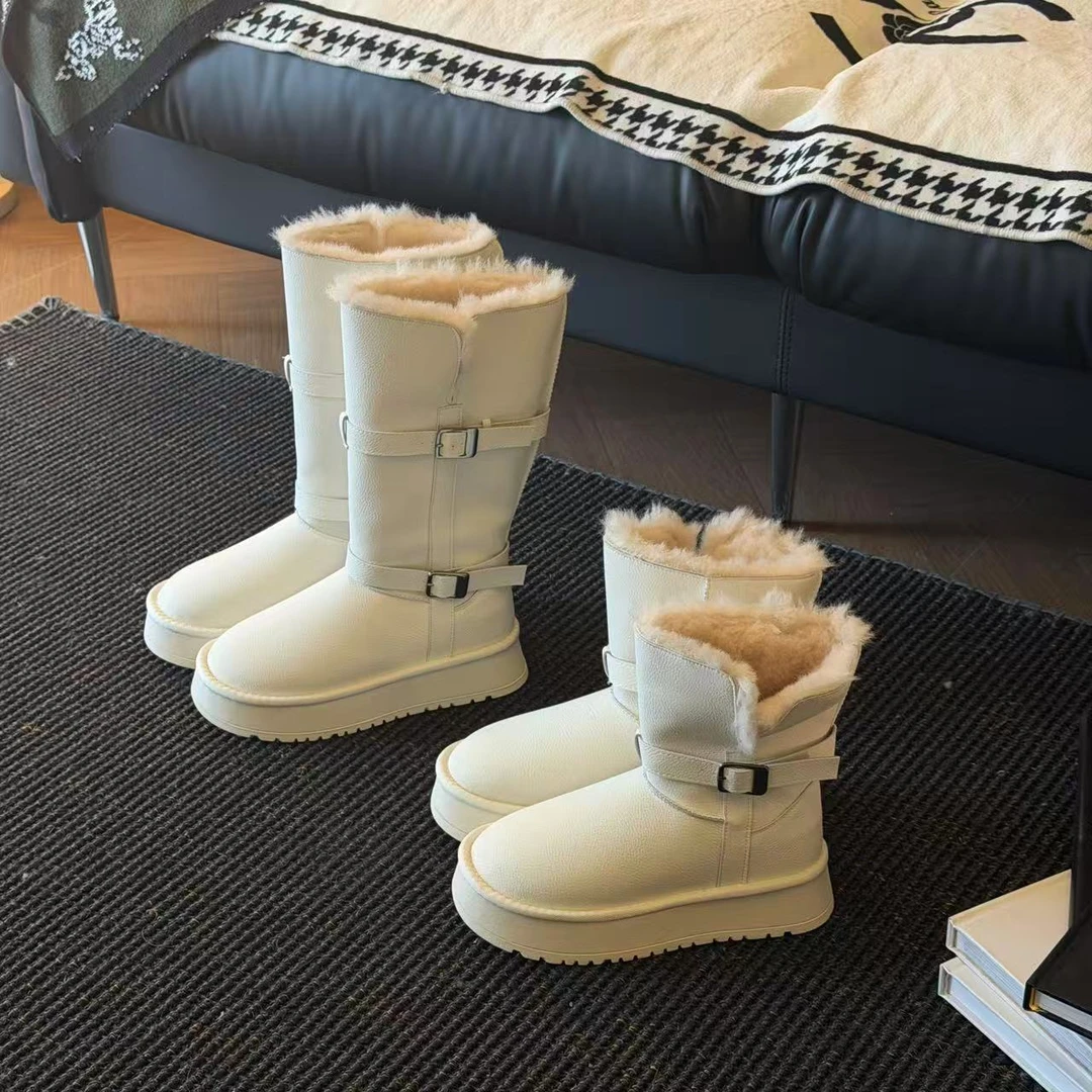 【白色恋人】时尚雪地靴骑士厚底长筒雪地靴时尚棉鞋高筒百搭筒靴