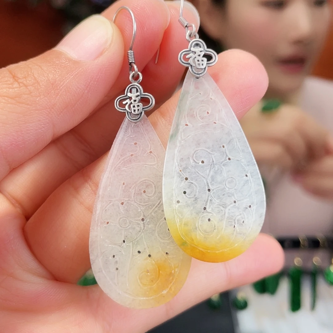 翡翠银S925镶嵌耳饰