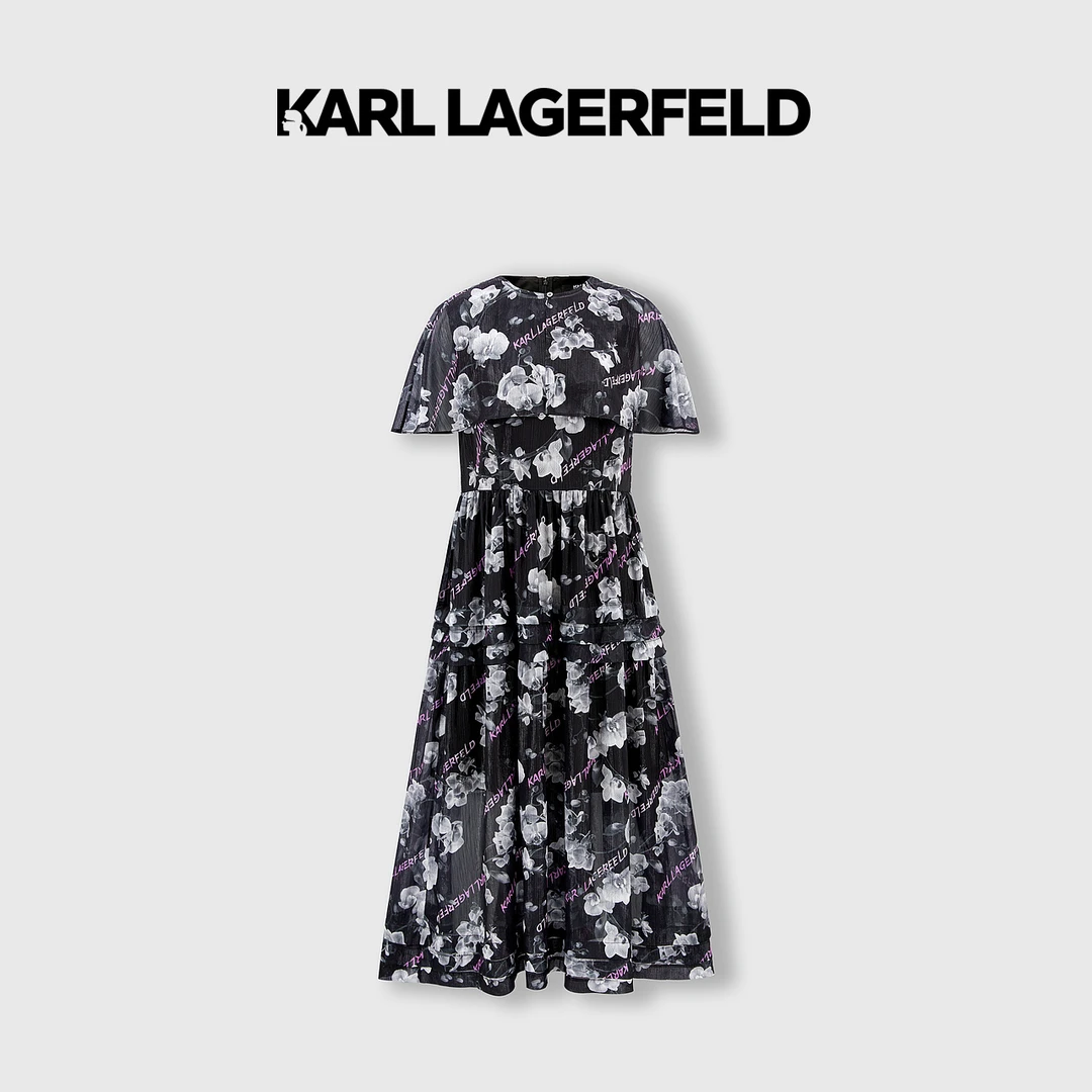 KARLLAGERFELD夏雪纺印花连衣裙老佛爷231L1338