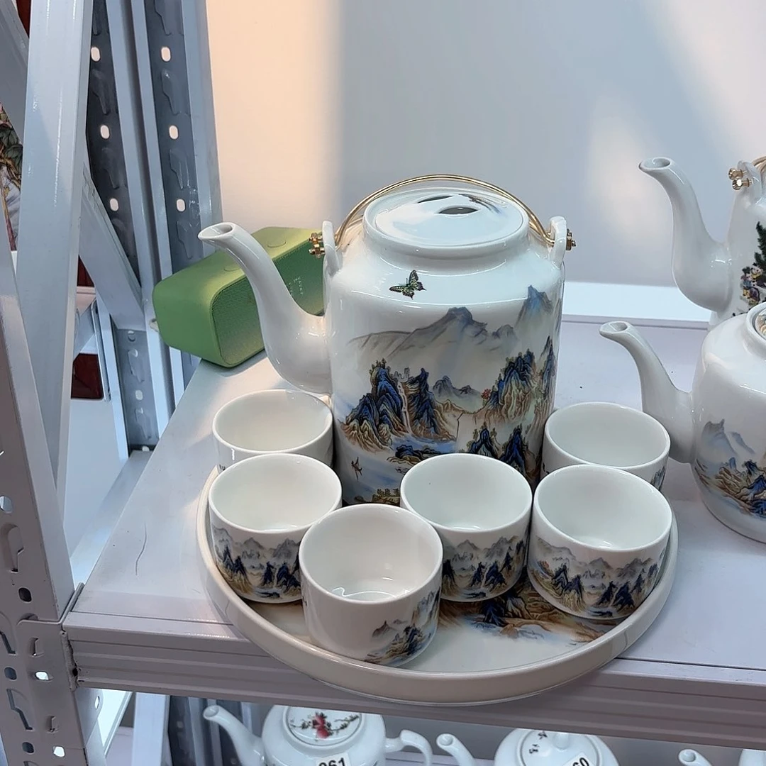 壶千里江山图四斤➕六个杯子➕茶盘