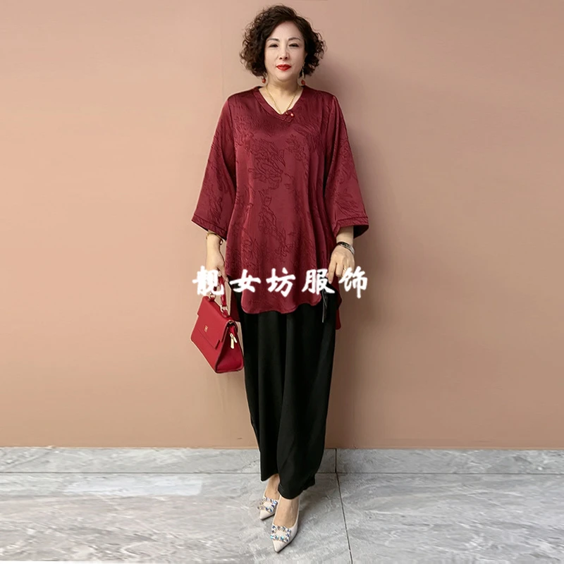 高档醋酸休闲大版衫宽松遮肚显瘦高级感衬衣阔太太宽松200斤上衣