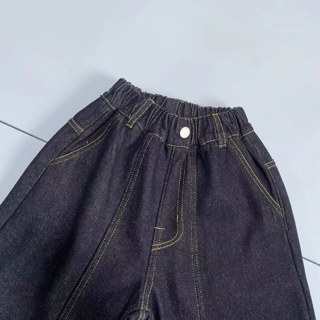 25冬季新款男女童一粒扣加绒弯刀牛仔裤