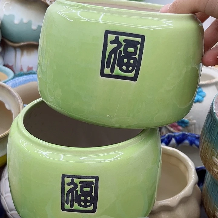 多肉绿植陶瓷花盆9.9包邮，有孔