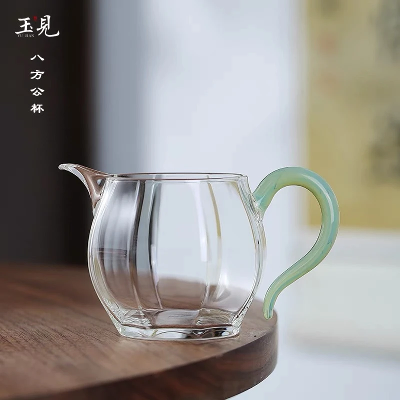 玉见八方公道杯绿-高硼硅加厚耐热玻璃分茶器