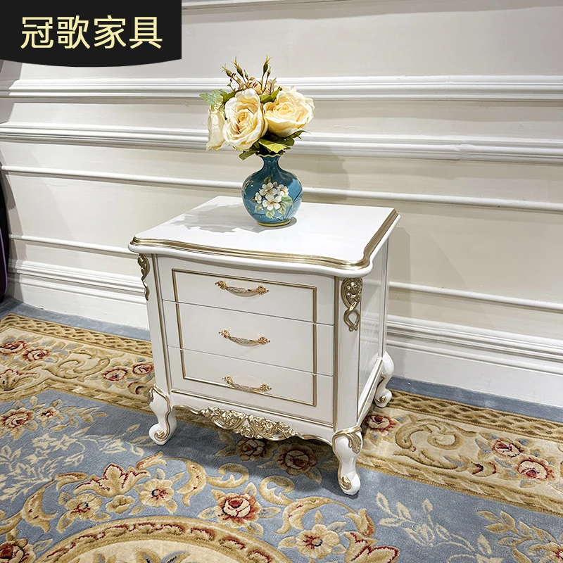 法式实木床头柜 欧式奢华三抽屉简约新古典卧室收纳柜角几床边柜