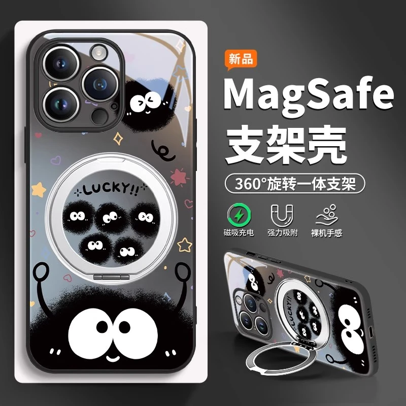 卡通煤球适用苹果16手机壳华为pura80/mate70磁吸支架小米15全包