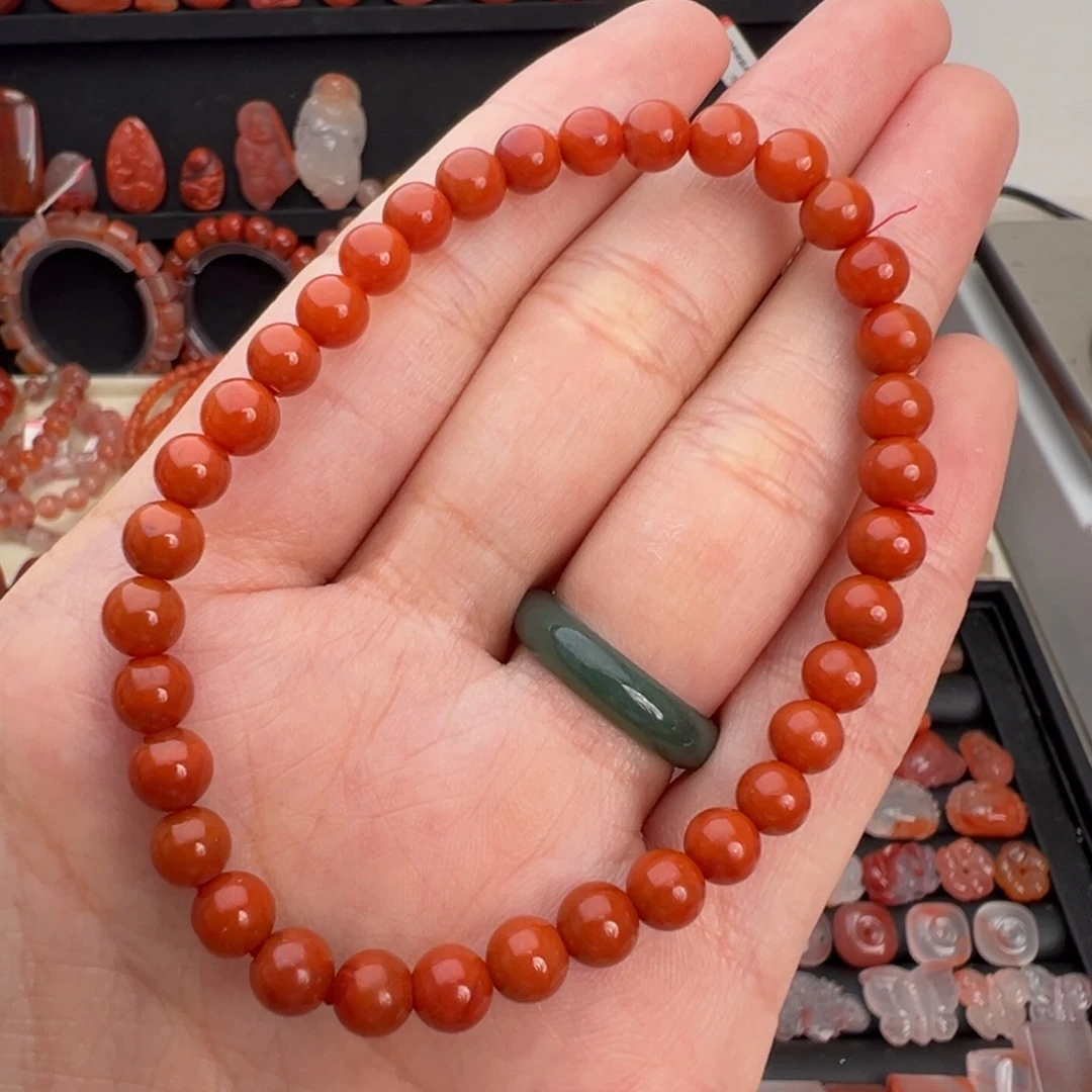 南红玛瑙未镶嵌颈饰柿子红单圈卡5+