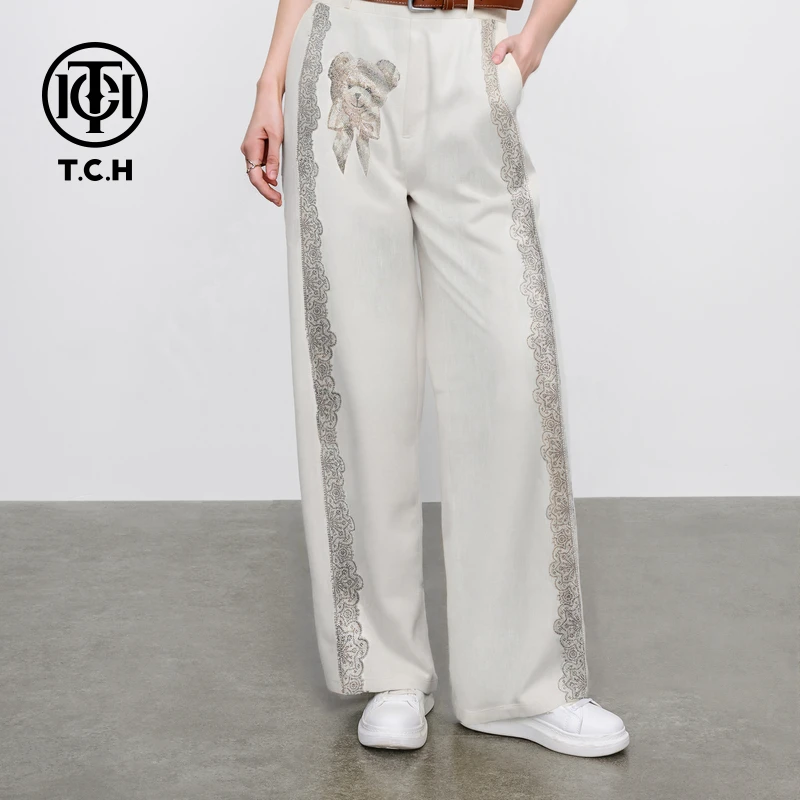 TCH烫钻工艺时尚休闲百搭小熊休闲裤女T75B20E5029轻奢tch