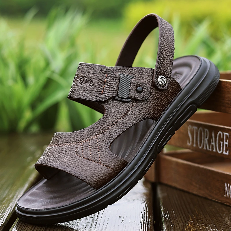 新款真皮凉鞋男夏季纯牛皮不臭脚开车司机专用爸爸防滑沙滩鞋男