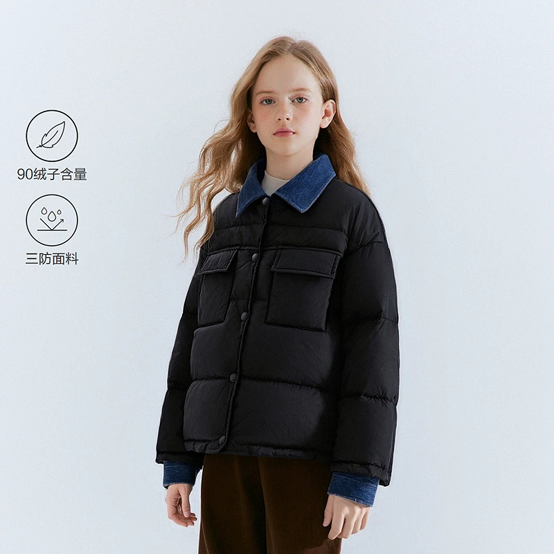 笛莎童装羽绒服25年新款中童假两件洋气轻薄时尚外套女童冬季