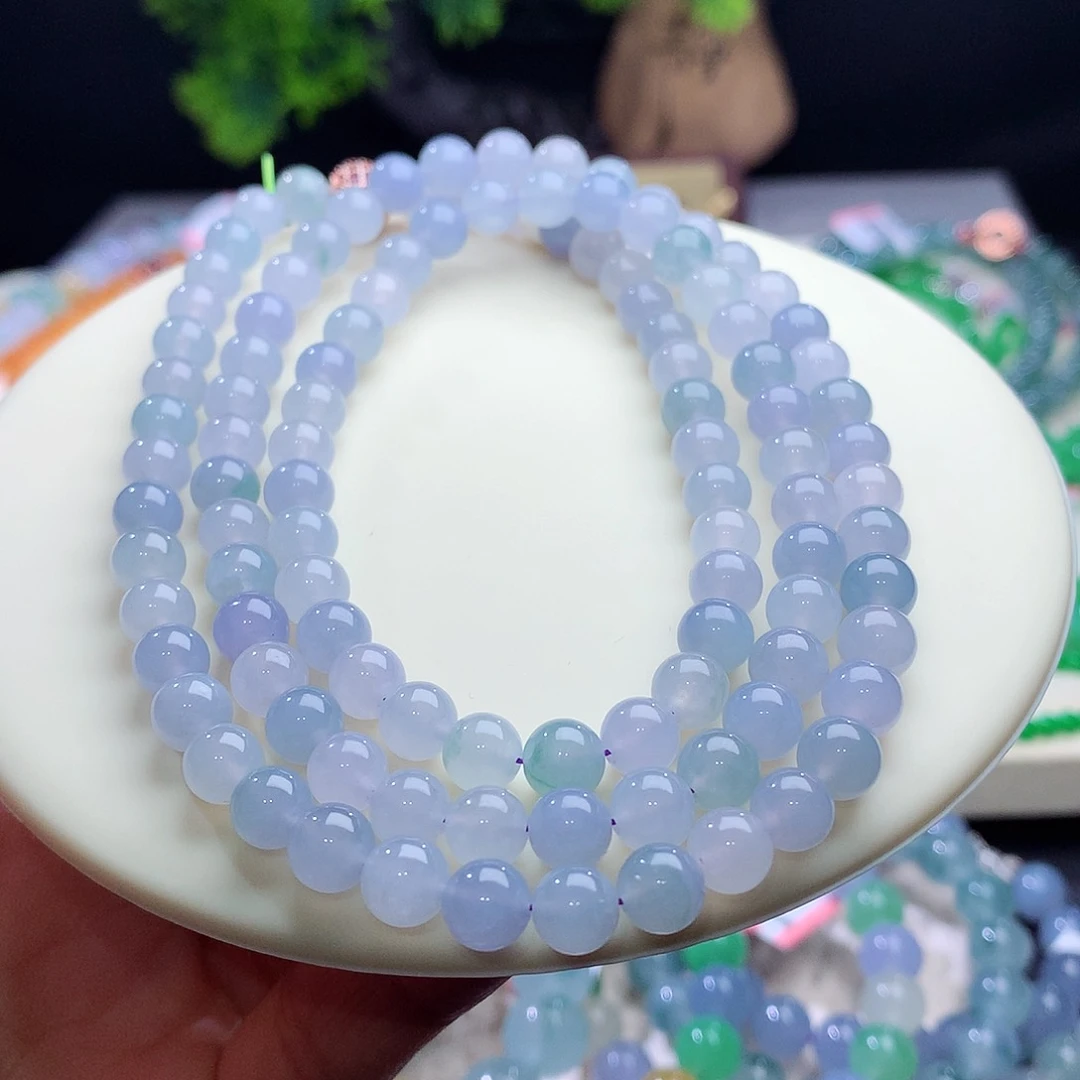 项链未镶嵌翡翠卡6.6mm冰胶梦幻紫马卡龙