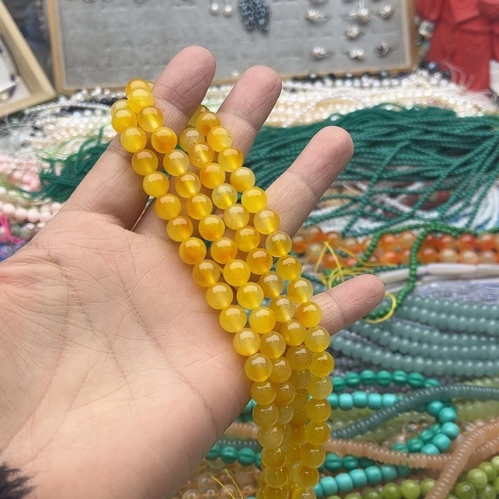 玛瑙/玉髓珠宝半成品未镶嵌一条8mm条黄飘花