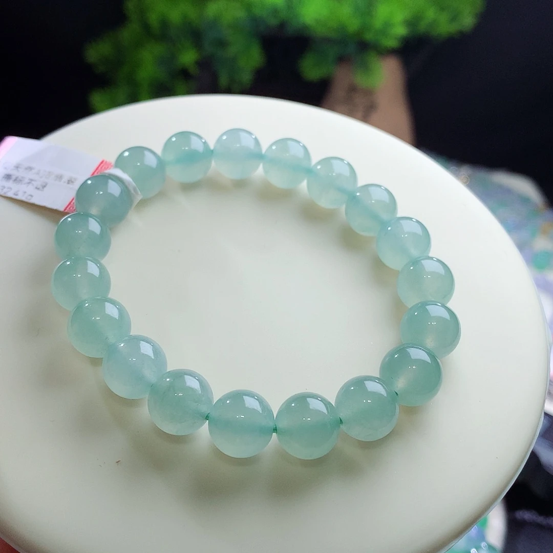 未镶嵌手串翡翠冰种水润 淡晴水底 薄荷绿 卡10mm