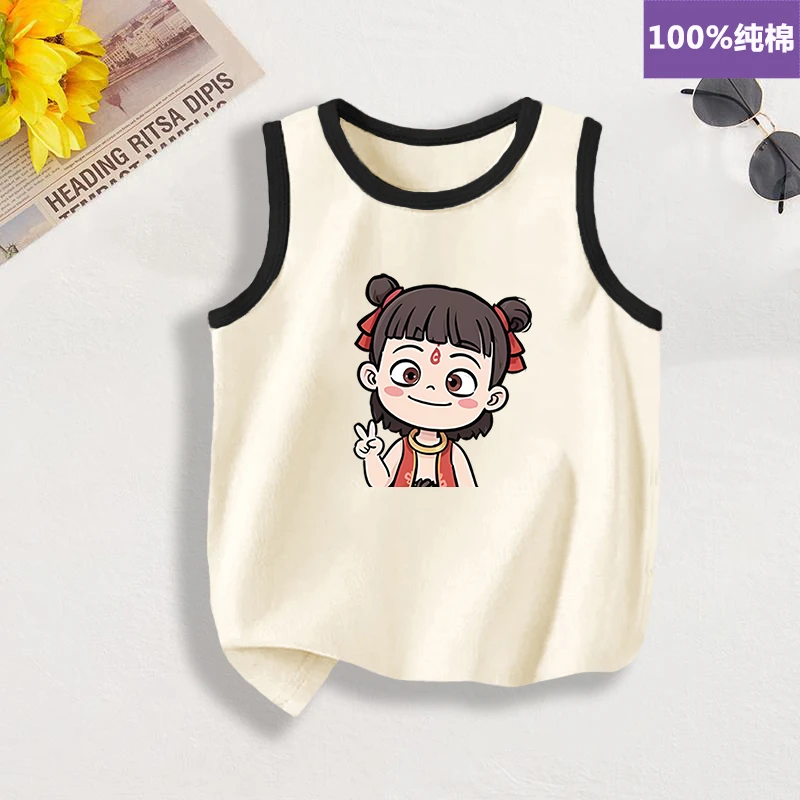 哪吒新款可爱2025无袖背心夏季卡通男女圆领儿童宽松纯棉百搭上衣