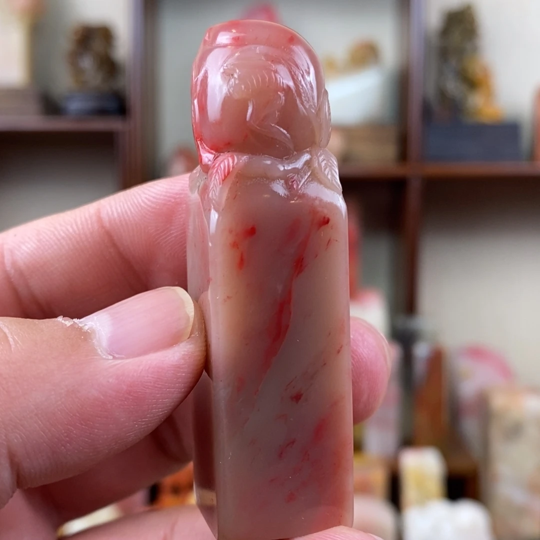 巴林石印石巴林鸡血石手工雕钮章
