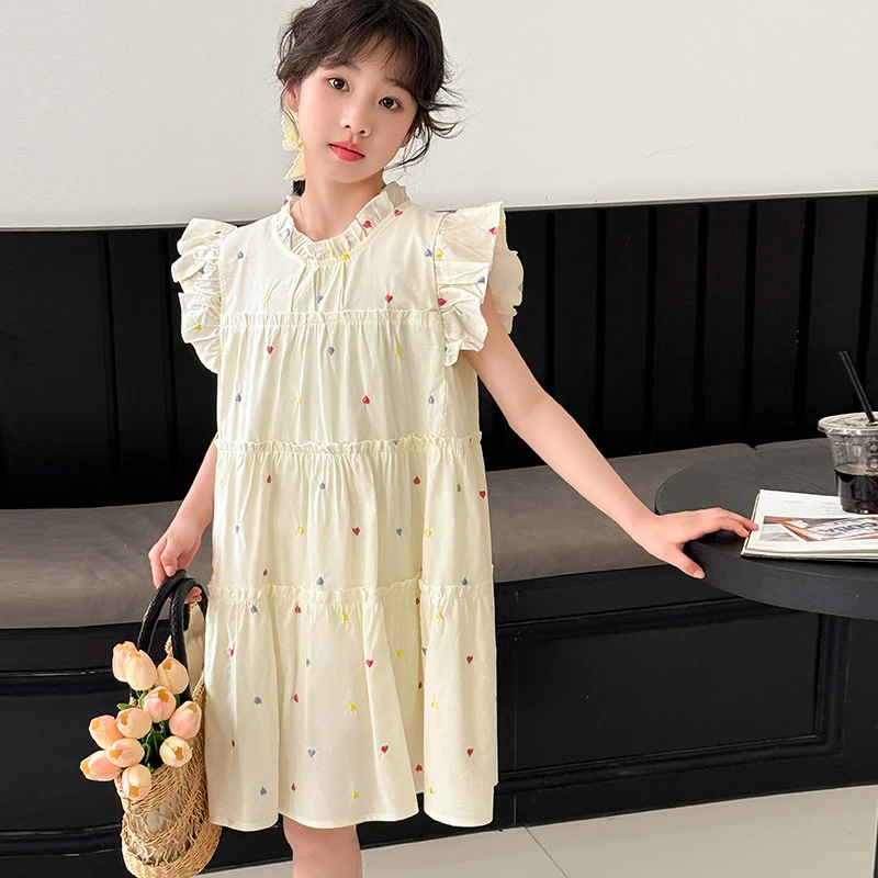 女童夏装连衣裙2025新款小女孩甜美洋气小飞袖清新中长款裙子韩系