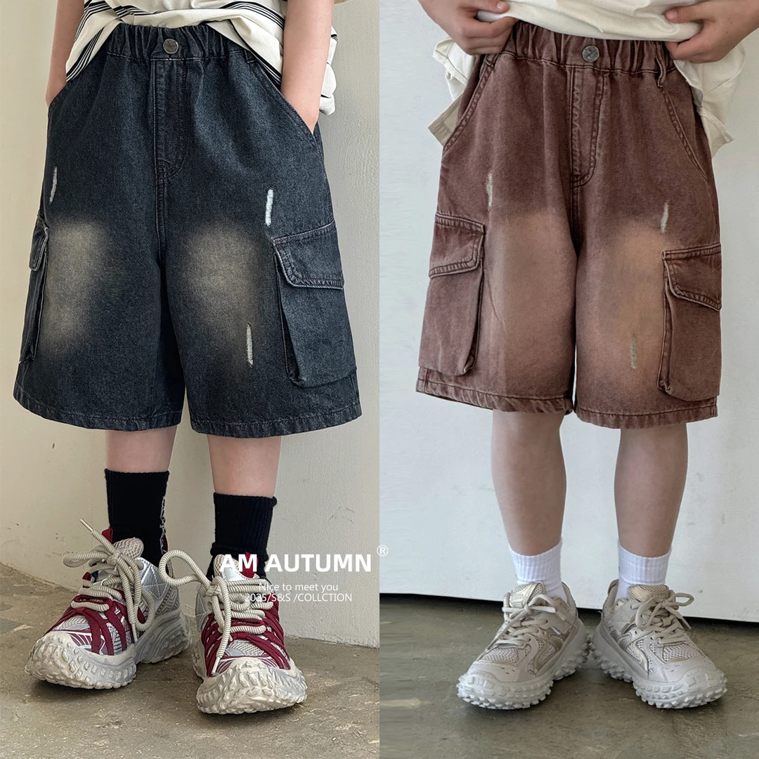 「AM AUTUMN」【软帅外露】美潮工装牛仔男童夏阔腿五分裤【BX5250】
