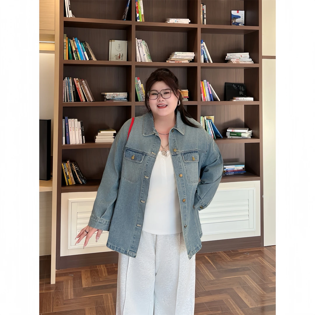 【断码捡漏】大码女装花契200斤胖mm时尚复古休闲风牛仔外套15456-X