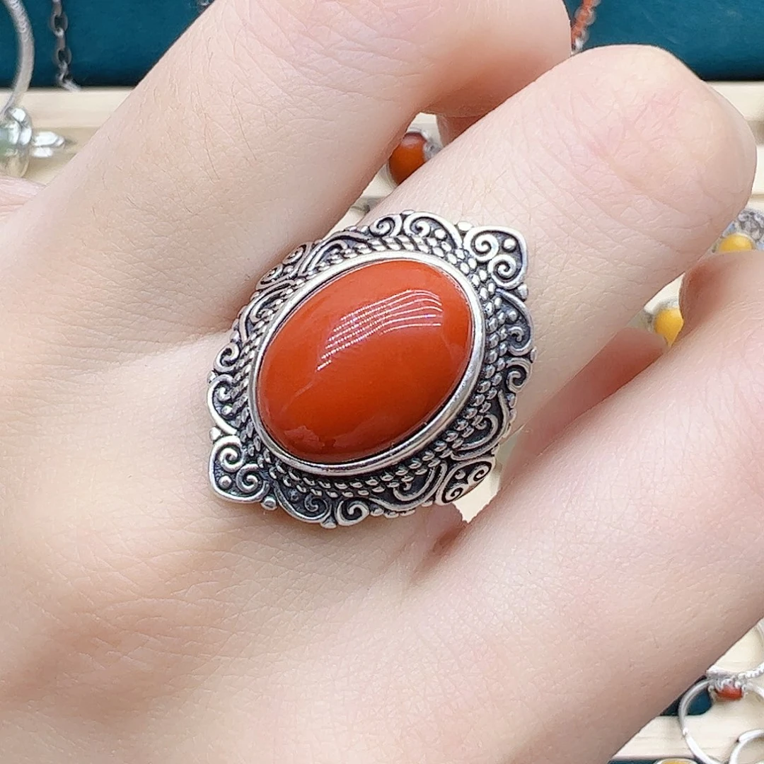 玛瑙/玉髓戒指银S925镶嵌
