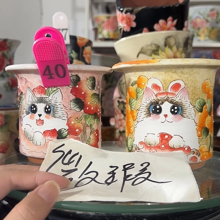 景德镇幸运花盆手绘韩式花盆