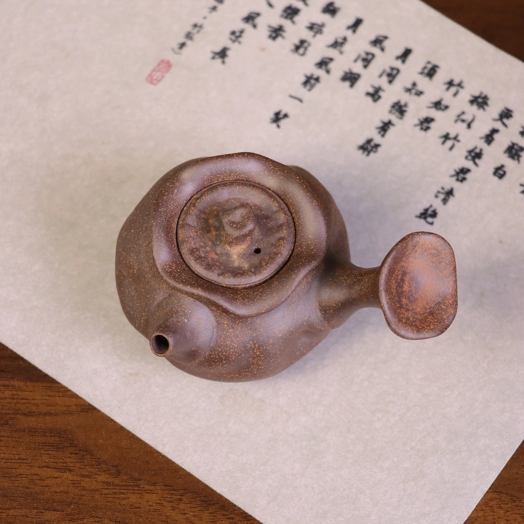 【老岩泥雾灰】黑金福袋侧把.6848.粗陶老岩泥中式复古原矿裸烧