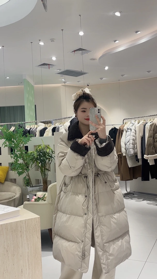 艾然  韩版中长款设计感撞色收腰翻领2024新款时尚显瘦外套