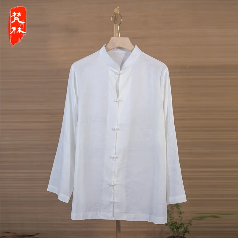 梵林中式传统衬衫内搭白色棉麻