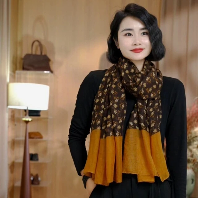 孜禾女款围巾时尚百搭印花长版优雅气质休闲 春秋文艺围脖丝巾棉