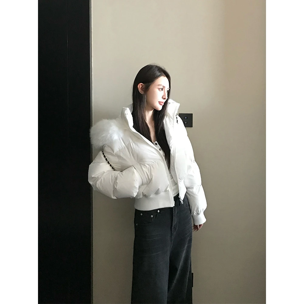 韩版复古毛领棉服外套女秋冬新款设计感加绒保暖开衫连帽短款上衣